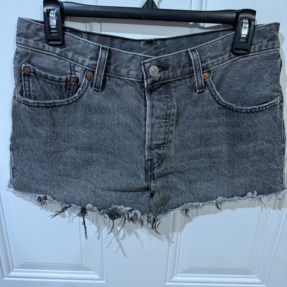 Levi's Black/Gray Jean Shorts Distressed Cut-Off Style